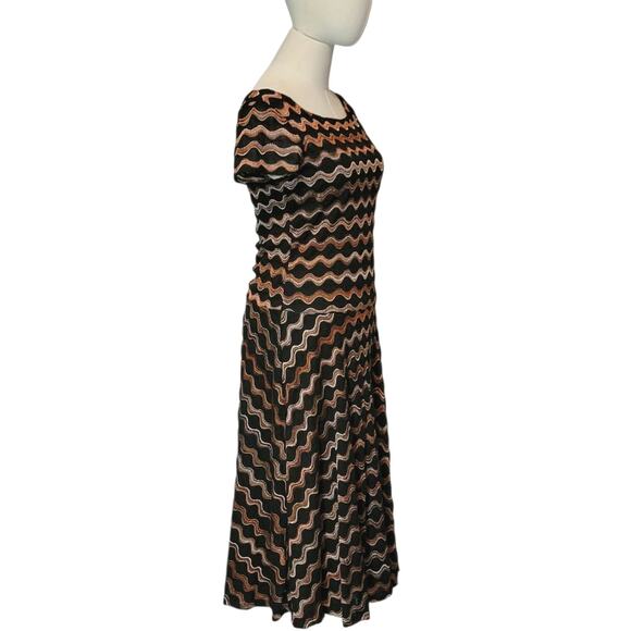 Sangria Chevron A-Line Midi Dress Multicolor Short Sleeve Office Party Fall 6 - Picture 7 of 16